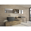 Moderne badkamer met Opal Vision glans, bruine keramische tegel en betonnen waskommen