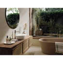 Witte keramische vessel sink met modern design en minimalistische curven bij origin cream trace wandtegel 40x120 rett