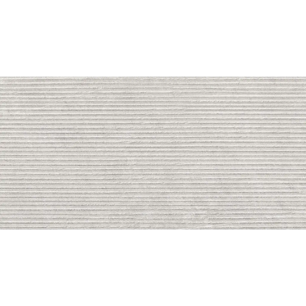 Lichtgrijs gestreept textielpatroon van Overland Pearl Groove 60x120 rett