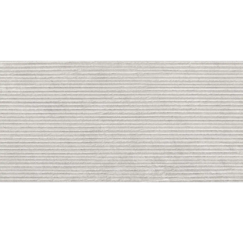 Lichtgrijs gestreept textielpatroon van Overland Pearl Groove 60x120 rett