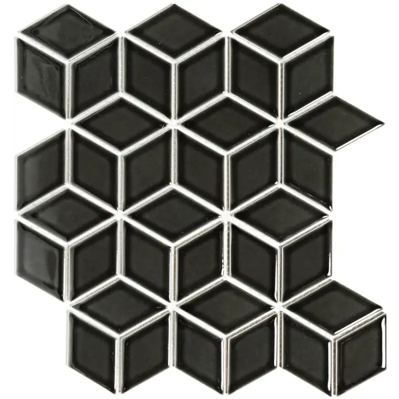 Black glossy PACU915 Black glossy ceramic mosaic tiles in 3D cube pattern