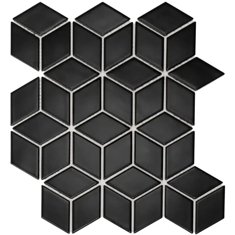 Black matt keramische hexagonale mozaïek tegels met 3D kubus effect PACU925 Black Matt