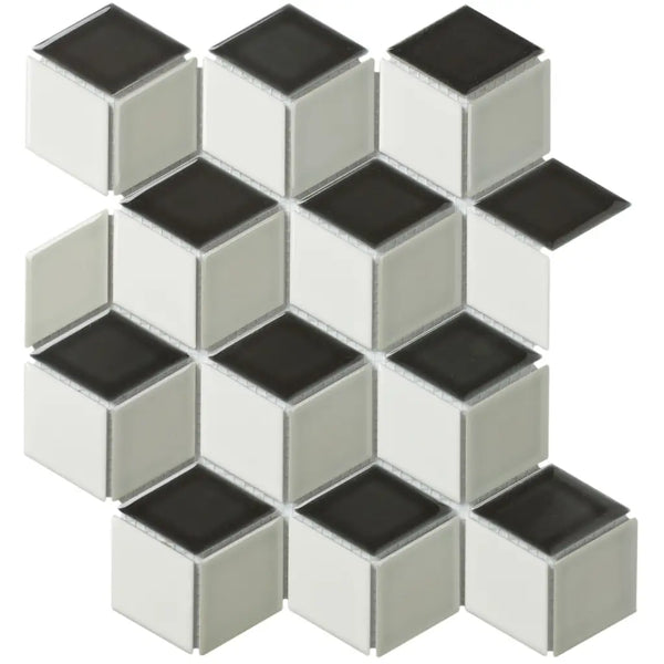 Zwart-wit geometrisch mozaïektegelpatroon met 3D-cube-effect van PACUMIX1 glossy