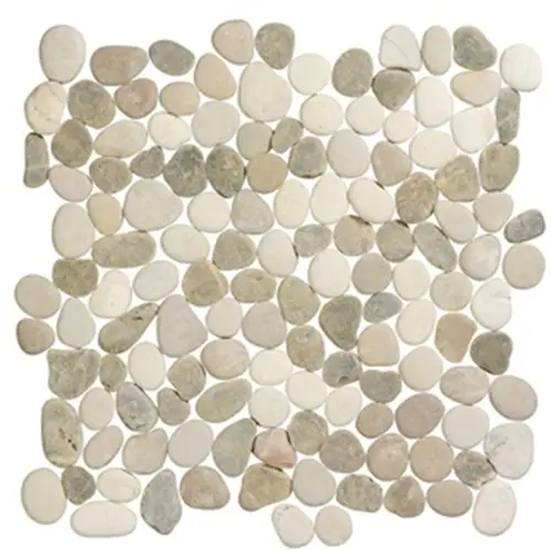 Mosaic van gladde rivierstenen in wit, beige en grijs, Pebbles Mix Beige 30x30 cm