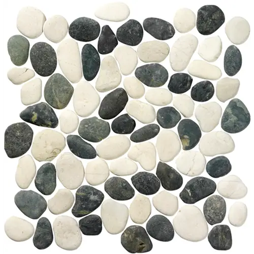 Mosaic van gladde zwarte en witte rivierstenen in Pebbles White Antraciet 30x30 cm