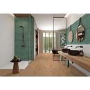 Moderne badkamer met inloopdouche, dubbele wastafel en Pencil Kromo Sage mozaiektegel 35x35cm