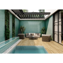 Buitenterras met zitplek, pergola en twee badjes in Pencil Kromo Sage mozaiektegel 35x35cm