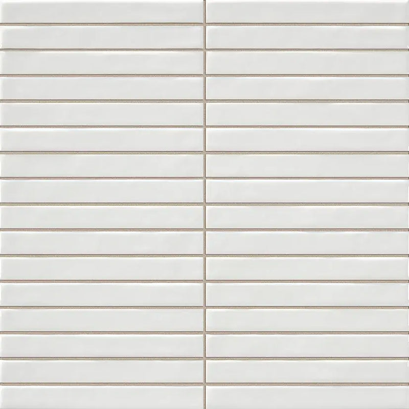 Witte mozaïektegel 35x35cm Pencil Kromo White met staggered subway patroon