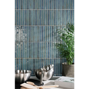 Glansrijke turquoise mozaiektegel 35x35cm Pencil Raku met witte voeg