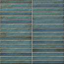 Teal blue keramische subway tiles met distressed finish, Pencil Raku turquoise mozaiektegel 35x35cm