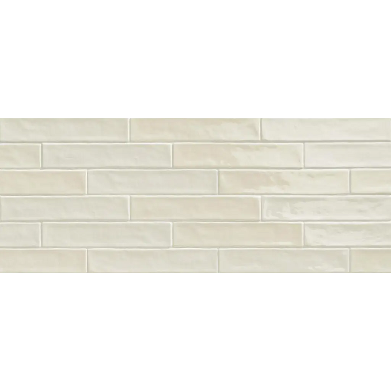 Creamkleurige muur met Piastrella Mix Bone 5x25 en vrolijke rechthoekige tegels