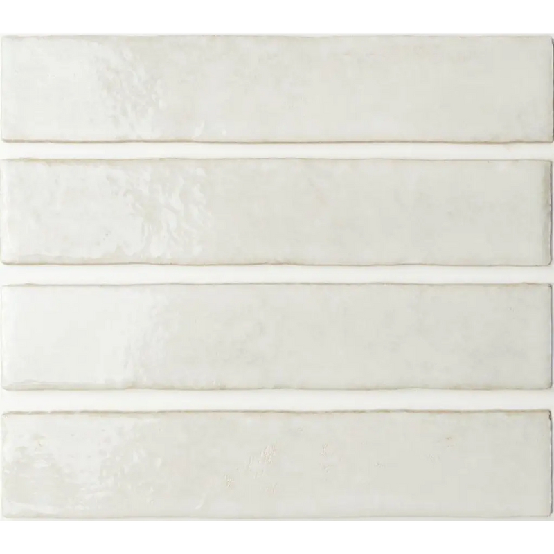 Witte keramische tegel Potters Swan 5x25 in horizontale rijen voor een stijlvolle look