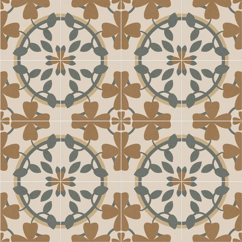 Repeating floral pattern tile met bruin hartvormig bladpatroon voor prachtige sfeer