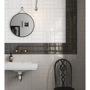 Ronde zwartgelijst spiegel op witte tegelwand met Premium Countri Blanco 5x20 glans