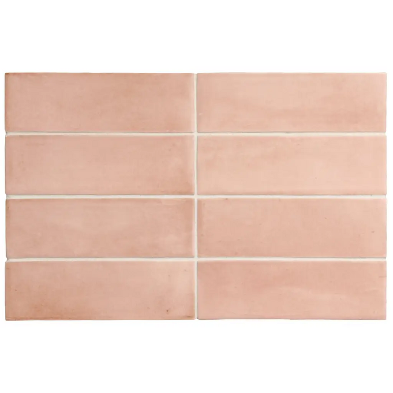 Premium Koko Orchard Pink 5x15 mat with pink tiles and white grout in grid pattern