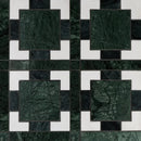 Donkergroene quara 30x30 cm vloertegels met geometrisch patroon van witte en zwarte marmeren mozaïektegels