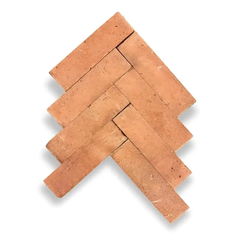 Rode terracotta rechthoekige Alhambra bejmat tegel 24x6.5x2 visgraatpatroon