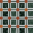 Riadi keramische wandtegels met groene marmerprint en oranje witte accenten in een strak gridpatroon