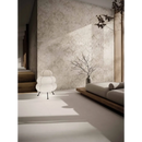 Witte, gesegmenteerde paper lantern met zwarte metalen poten in de stijl van rift bone 60x60 rett