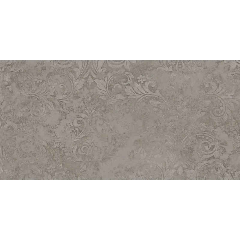 Gray damask greige volute decor wandtegel 30x60 rett met fijne bloem en krulpatronen