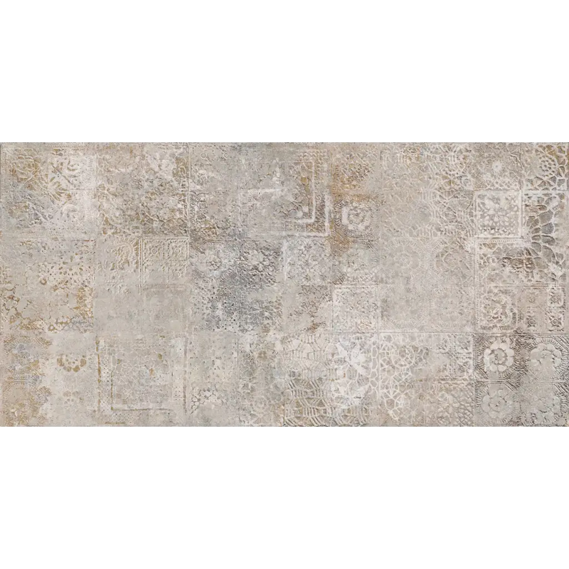 Gray and beige distressed rift sand vania decor 60x120 rett tile with vintage-inspired intricate patterns