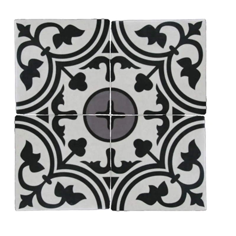 Zwart-witte Rioja Decor vloertegels met een bloemen- en geometrisch patroon