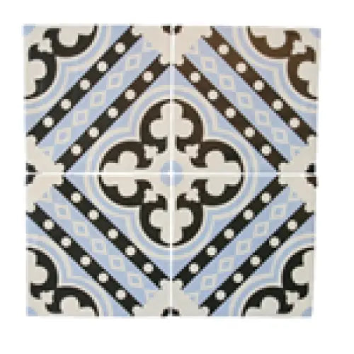 Decoratieve keramische tegel Rioja Decor met geometrisch patroon in lichtblauw en zwart