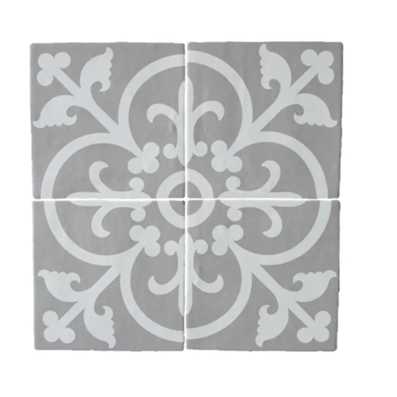 Decoratieve grijze en witte Rioja Decor tegels met bloemenmedaillon patroon