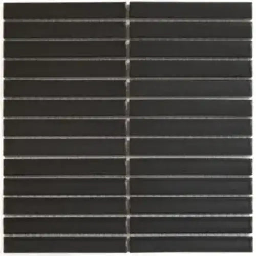 Rectangulaire zwarte mosaïektegels met dunne voeglijnen in carbon gray matt stijl