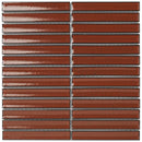Reddish-brown horizontal slats with metal dividers in Terra Red Glossy finish