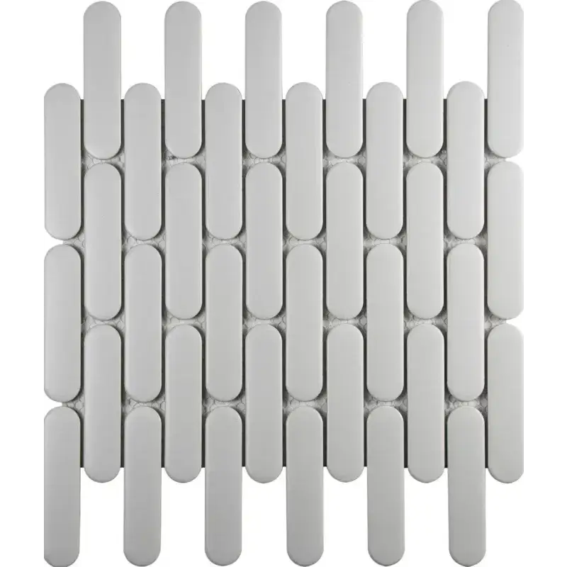Mosaic tegelsheet met lichtgrijze, pillvormige keramiekelementen voor seo23140 white matt
