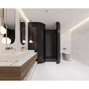 Moderne badkamer met een zwarte matte vanity en marmeren blad, perfect voor vloertegels