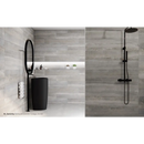 Matte black pedestal sink with round mirror in Serenity Greige 60x120 Rett style