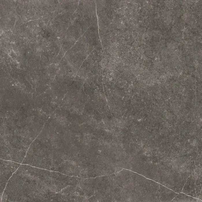 Donkergrijze Shetland Dark 60x60 vloertegel met subtiele witte adering en matte afwerking