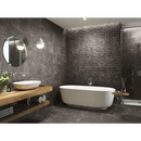 Stijlvolle moderne freestanding witte badkuip met curven op Shetland Dark 60x60 mat rett