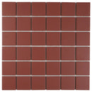 Rode vierkante mozaïektegel SM48012 Terra Cotta met glanzende afwerking en grijze voegen