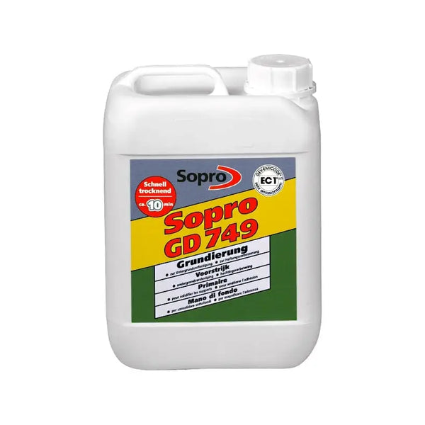 Witte plastic container met Sopro GD 749 Voorstrijk productlabel, 1kg verpakking