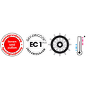 Vier cirkelvormige certificeringssymbolen voor Sopro HPS Hechtprimer S 1kg en vloertegels