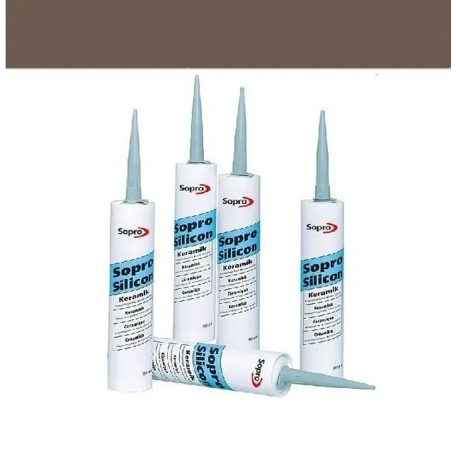 Witte Sopro silicone sealant tubes met blauwe applicatietips in Sopro silicone kit Mahonie nr. 55