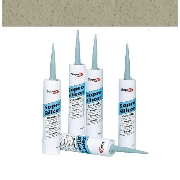 Witte silicone sealant tubes met blauwe nozzles van Sopro Silicone kit Zandgrijs