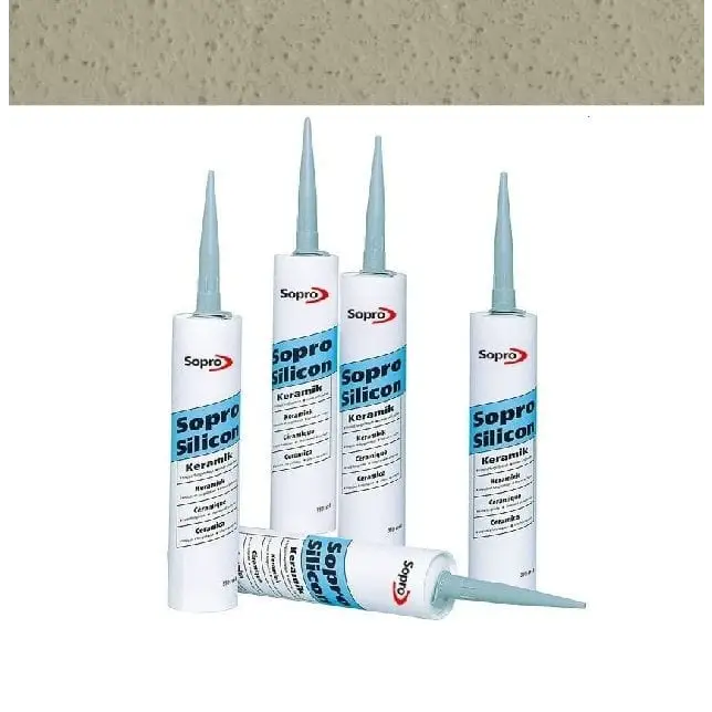 Witte silicone sealant tubes met blauwe nozzles van Sopro Silicone kit Zandgrijs