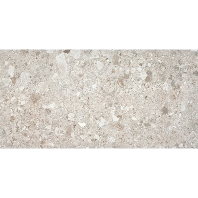 Lichtgrijze Stone Mist 30x60 rett terrazzo met hoekige, veelkleurige aggregaat