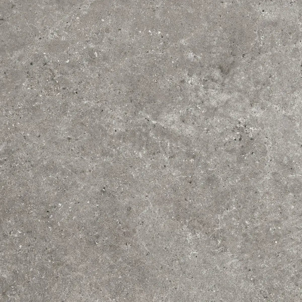 Grijze betonnen oppervlak van de Stoneland Grey mat 120x120 met een gemêleerd textuur