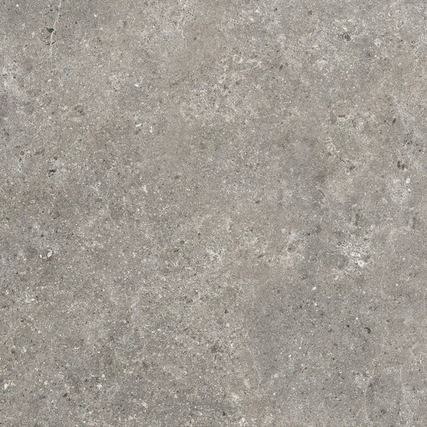 Grijze betonoppervlak met verweerde textuur van Stoneland Grey mat 60x60