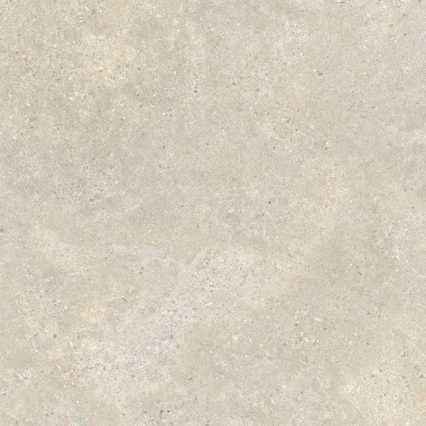 Beige textuur op de Stoneland Ivory mat 120x120 rett met subtiele gemêleerde patronen