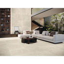 Moderne L-vormige bank in lichtgrijs bij Stoneland Ivory mat 80x160 rett