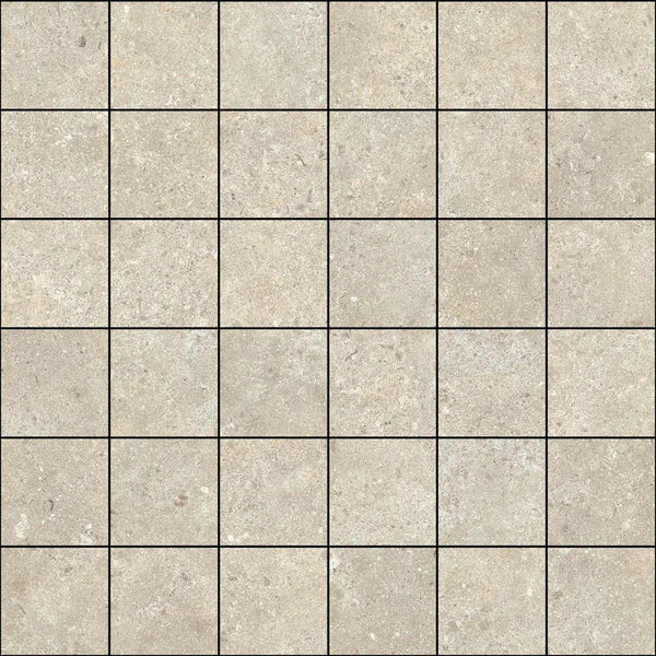 Beige stenen tegelpatroon met donkere voeglijnen van Stoneland Ivory Mozaiek 5x5