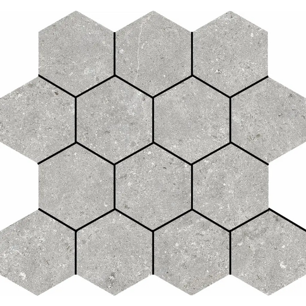 Grey hexagonal Stoneland Pearl mozaïek in honeycomb pattern, 29x27cm