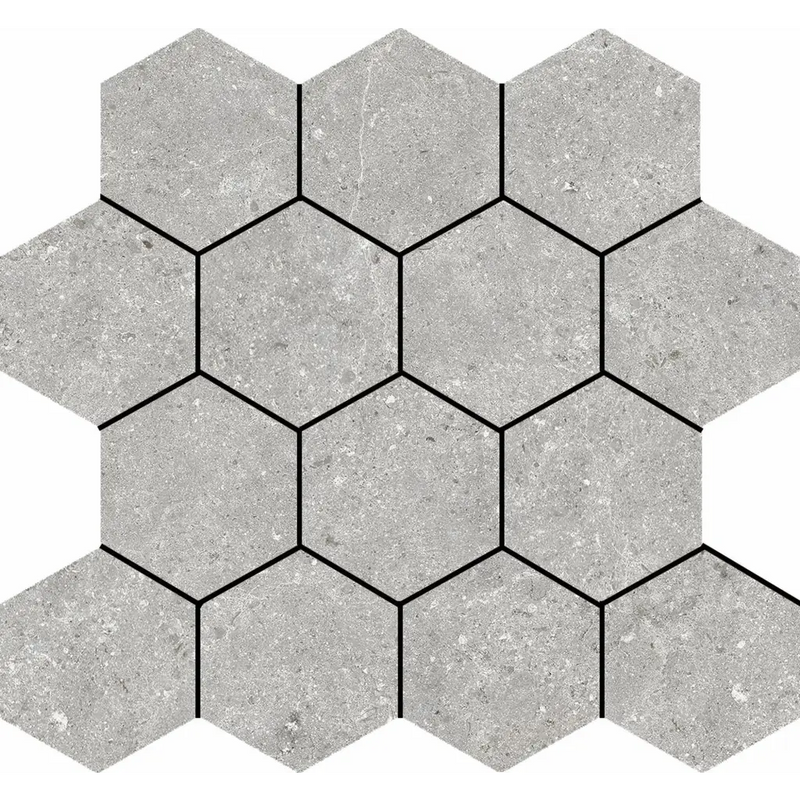 Grey hexagonal Stoneland Pearl mozaïek in honeycomb pattern, 29x27cm