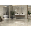 Moderne badkamer met Syrah Ivory Pulido 60x120, vrijstaand bad en zwevende wastafel